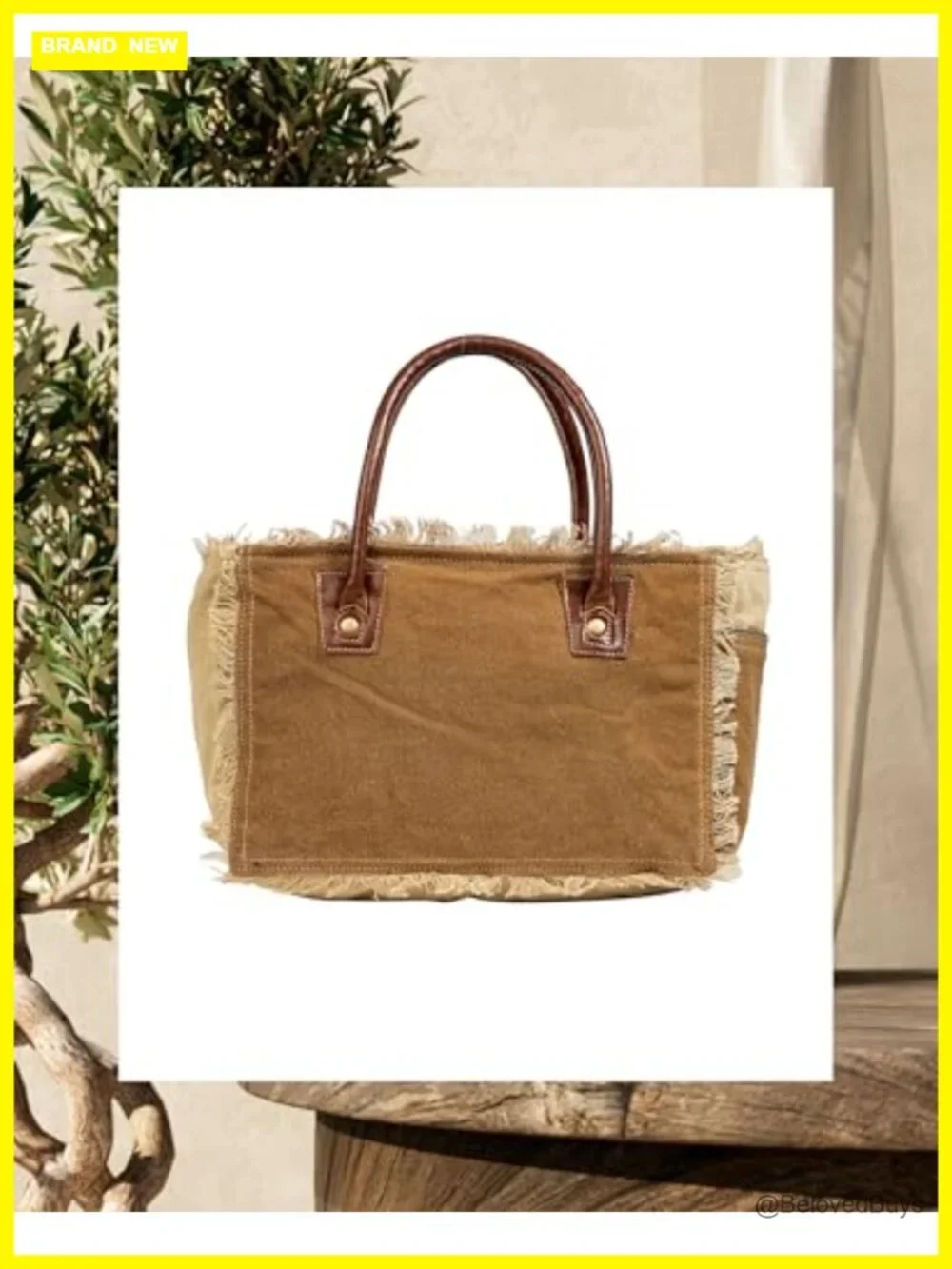 Canvas Tote Bag with Buffalo Leather Strap Hobo Shoulder Handbag